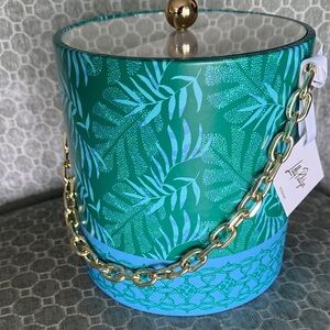 Lilly Pulitzer Teal & Aqua Tropical Gold Chain Ice Bucket NWT